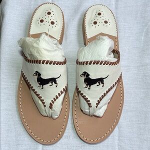NWOT! Jack Rogers Embroidered Dachshund Sandals in Cream and Tan